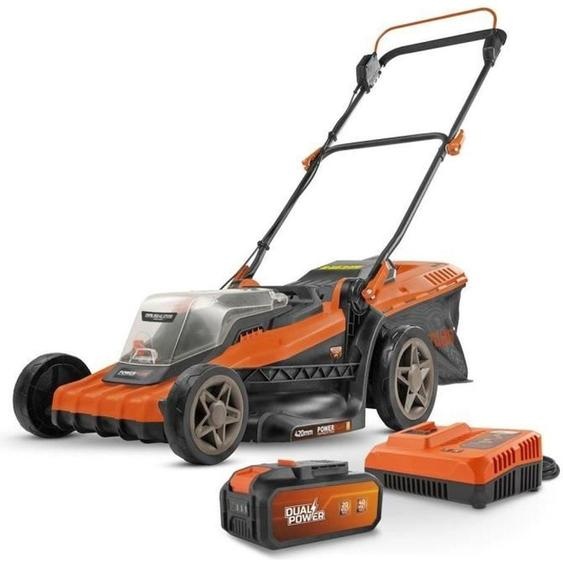 Powerplus POWDPGLWS2-40V - Tondeuse à gazon sans fil de Dual Power, 420 mm de diamètre, sans batterie ni chargeur, avec bac à herbe et éjection arrière