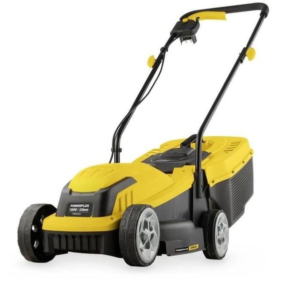 POWERPLUS POWEG62205 : Tondeuse électrique, 1300 W, largeur de coupe de 320 mm, bac de ramassage de 30 litres, 3 positions de hauteur de coupe (25–65 mm), boîtier en aluminium