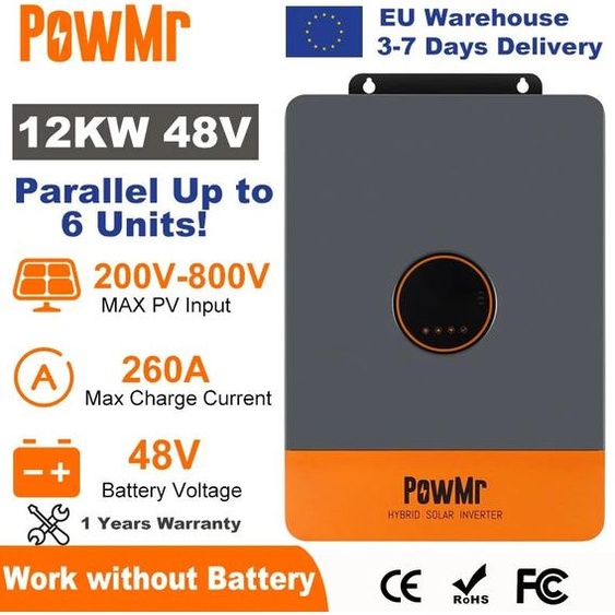 PowMr-Onduleur solaire hybride, onduleur triphasé, touriste hors réseau, sortie MPPT, chargeur MPPT 260A, parallèle jusquà 6, 12KW, 48V, 220V
