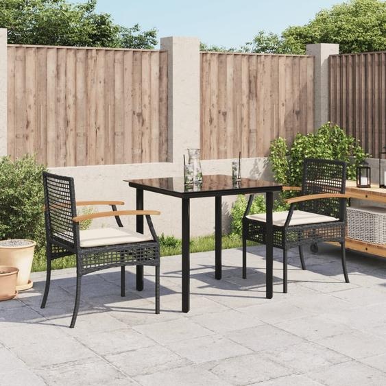 Pratique 3-pièces salon de jardin avec coussins noir poly rotin |Set de jardin classique Salon 4644680