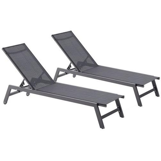 PRATO - Lot de 2 bains de soleil gris foncé & noir en aluminium