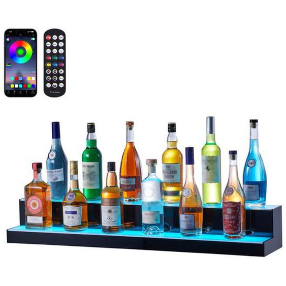 Présentoir à Bouteilles Lumineux Éclairé par LED-VEVOR- Étagère à Vins 2 Marches 101,4 cm-Présentoir à Boisson Commercial