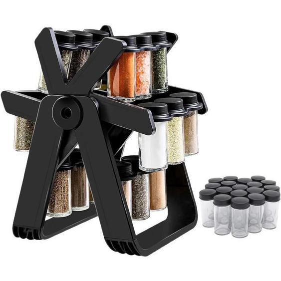 Présentoir à Épices avec 18 pots à épices,Organiseur rotatif à 360 °,Etagère de Stockage dÉpices pour Condiments,Rangement dÉpices