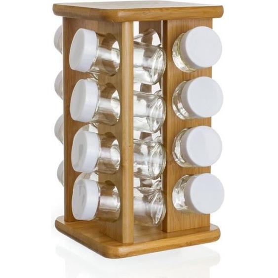 Présentoir à épices - PARIS PRIX - Rotatif 16 Pots - Bambou - Verre - Design Contemporain