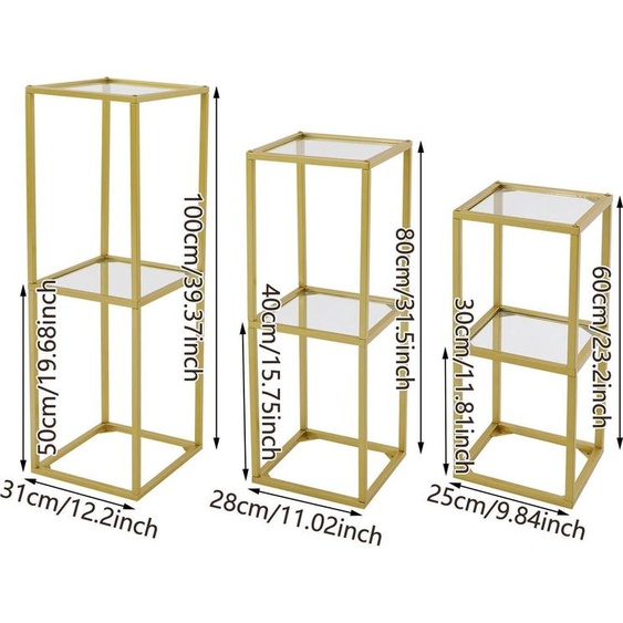 Présentoir à fleurs, métal durable et verre, support amovible, or, XL