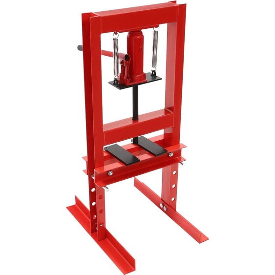 Presse datelier hydraulique - Châssis en H - 6 tonnes - Réglable en hauteur - Course 125 mm - Plage de travail 0–28 cm - Manuelle - Rouge