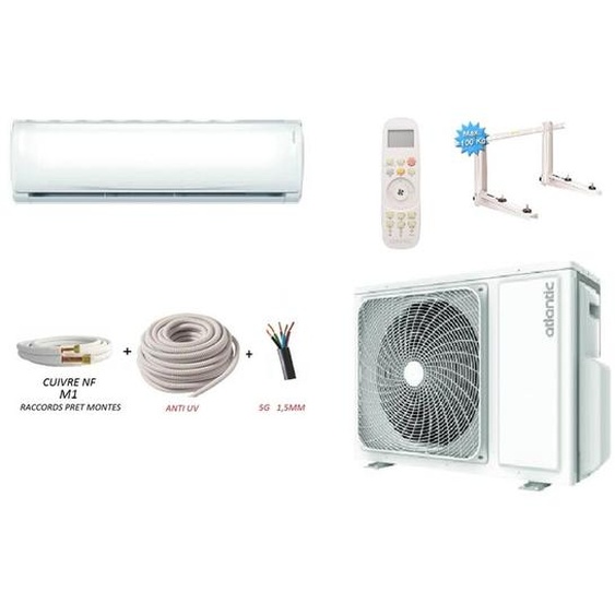 Pret A Poser Climatisation Atlantic Dojo R32 3600w + Kit De Pose 5 Metres + Support Mural