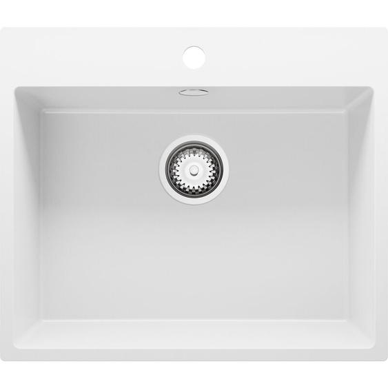 Primagran - Evier Cuisine en Granit 58x50cm, Lavabo 1 bac + Kit de Vidage, Évier à Encastrer au meuble 60cm - Riga, Blanc