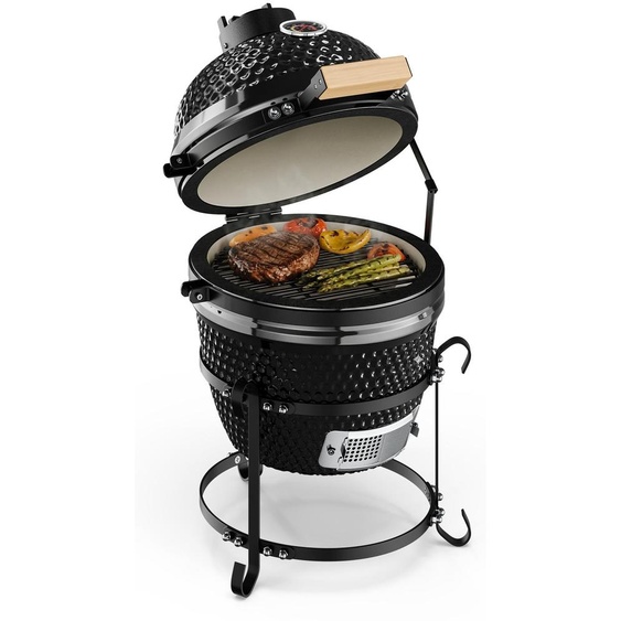 Princesize Kamado-Grill Barbecue en céramique Grille de barbecue en acier inoxydable Barbecue fumoir BBQ noir