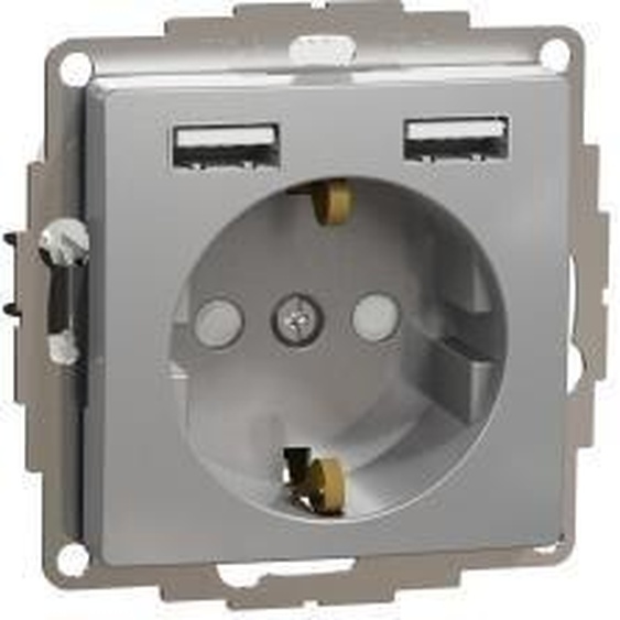 Prise de courant Schuko avec USB A+A 2 argent 2P+E IP20 SDD113052 Sedna Design Schneider Electric