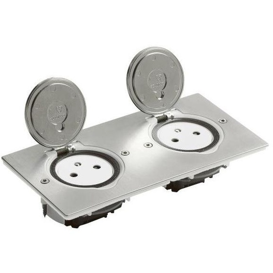 Prise De Sol Double 2p+t Surface 16a 250v Platine Rectangulaire - Inox Brossé