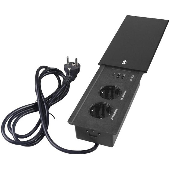 Prise de table 4-en-1 : prise encastrable avec 2 ports USB-A et 1 port de type-C, plateau en aluminium