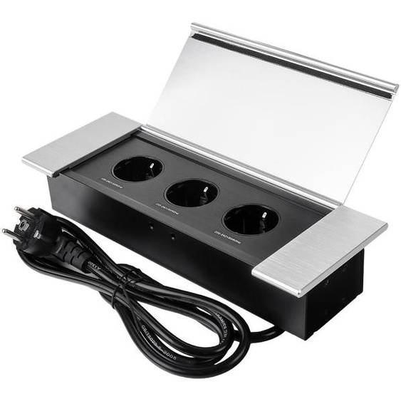 Prise de table en aluminium avec couvercle, 3 prises Schuko, Spacetronik SPS-F33S V2