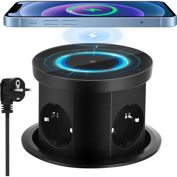 Prise de table escamotable - Système de prise escamotable motorisé - Pop Up - USB et recharge sans fil - 220 V (norme européenne) - Noir