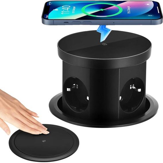 Prise de table pop-up, prise USB type-C, charge sans fil, noir