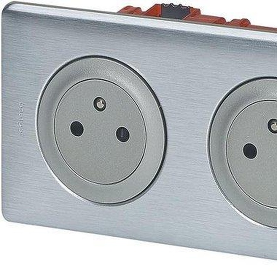 Prise double à 2 pôles avec mise à la terre, à encastrer, 230 V, gris - Céliane