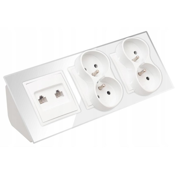Prise Électrique Quadruple Verre Blanc RJ45 Adelid Quadra