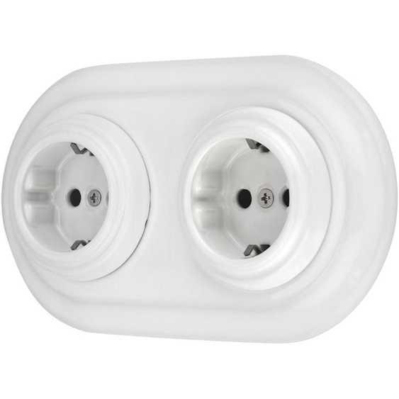 Prise électrique rétro en porcelaine, double, tout-en-un, série PR1, blanche