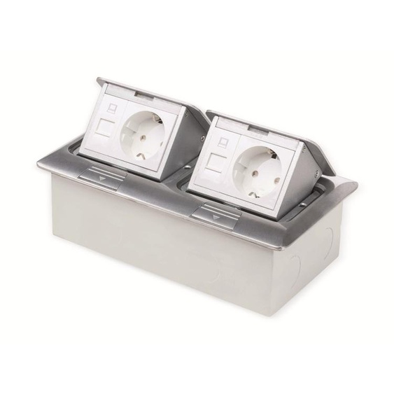 Prise encastrable au sol LEDmaxx, 2 prises, 2 RJ45, aluminium, carrée