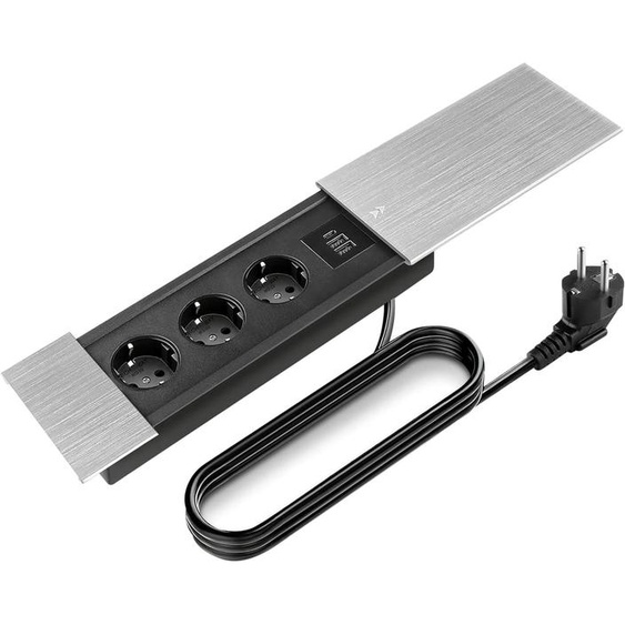Prise encastrable avec 3 prises, extractibles, en aluminium, 110-240 V, de couleur argentée, pour bureau