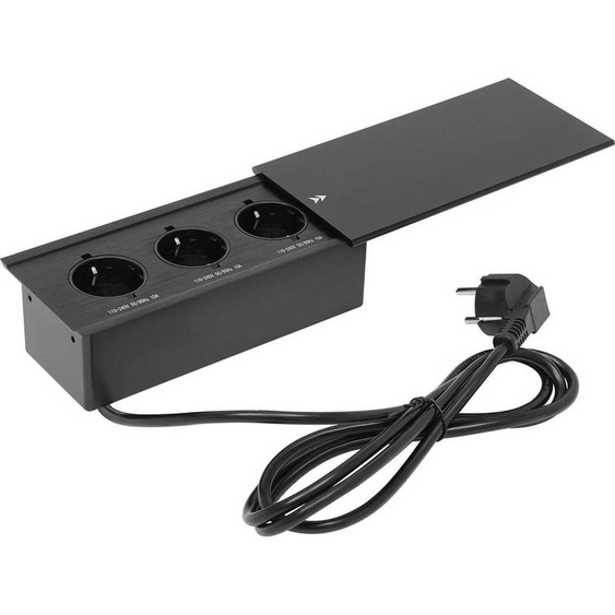 Prise encastrable - Prise de table escamotable - 220 V - 3 prises - Alliage daluminium - Pour cuisine/plan de travail - Noir