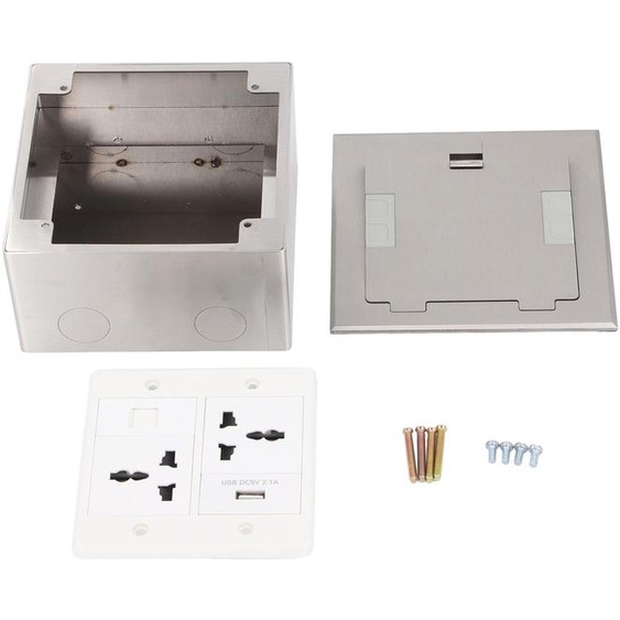 Prise encastrée au sol, étanche, en acier inoxydable, prise plate, 16 A, 2 prises universelles à 3 broches, connecteur réseau USB, couleur argent