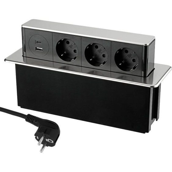 Prise encastrée en aluminium escamotable 3x + USB