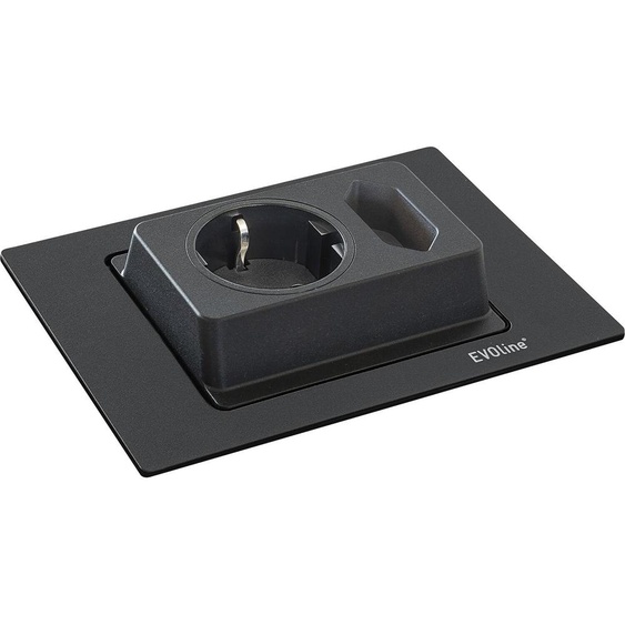 Prise EVOline Spin, prise Schuko, prise Euro, prise encastrable, orientable à 180° pour une utilisation flexible, plastique noir mat, faible profondeur dencastrement
