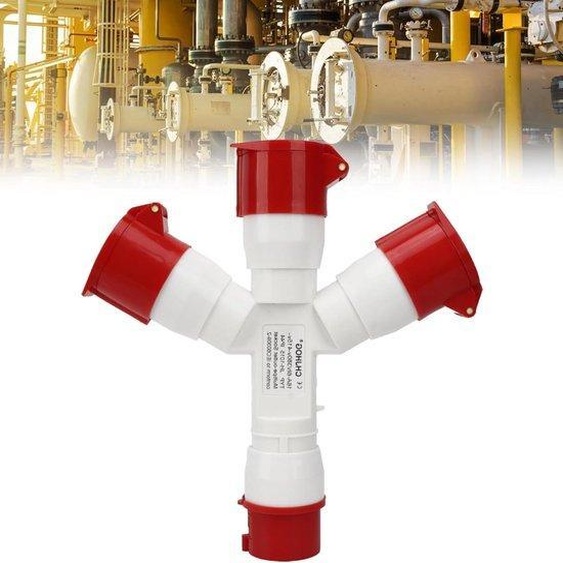 Prise industrielle à connexion rapide - 5 pôles, 380-415 volts, triphasée, 16 ampères, boîtier étanche en polyamide 66, connecteur aviation - CEE rouge.