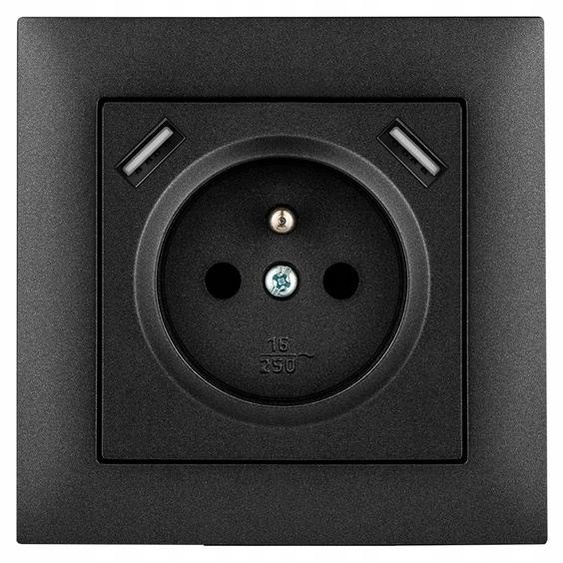 Prise murale Elektro-Plast SENTIA avec terre et double USB
