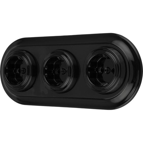 Prise rétro encastrée en porcelaine, 3x, All-in-One, SET série PR1 noir
