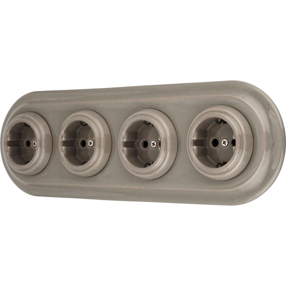 Prise rétro encastrée en porcelaine 4x, All-in-One, SET Série PR1 gris-beige