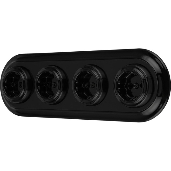 Prise rétro encastrée en porcelaine 4x, All-in-One, SET série PR1 noir