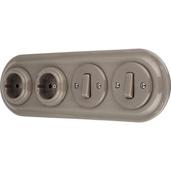 Prise rétro encastrée en porcelaine, interrupteur, quadruple, tout-en-un, SET série PR1 gris-beige