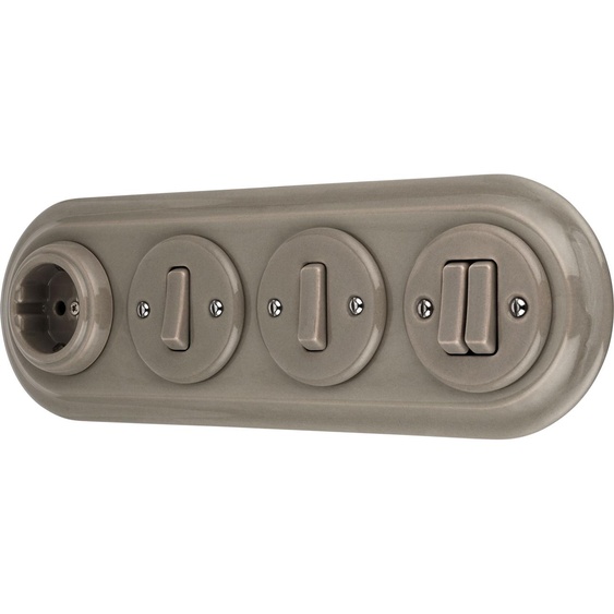 Prise rétro encastrée en porcelaine, interrupteur, quadruple, tout-en-un, SET série PR1 gris-beige