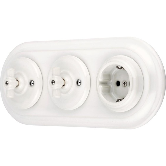 Prise rétro encastrée en porcelaine, interrupteur rotatif, triple, tout-en-un, SET série PR1 blanc