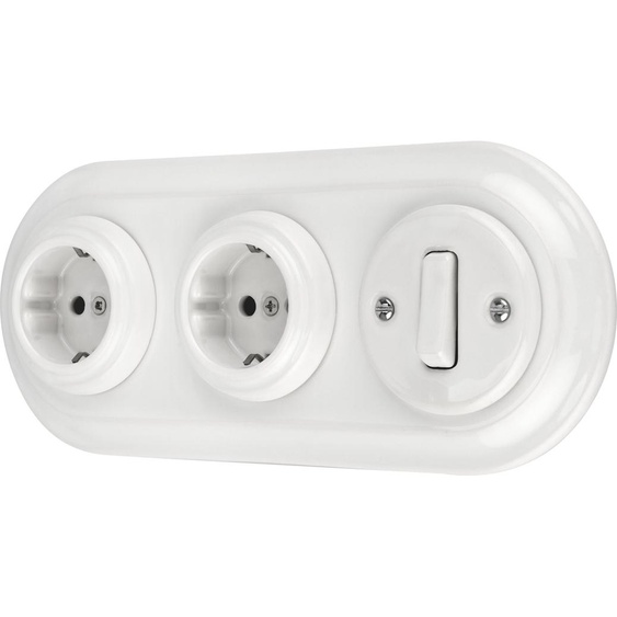 Prise rétro encastrée en porcelaine, interrupteur, triple, tout-en-un, SET série PR1 blanc