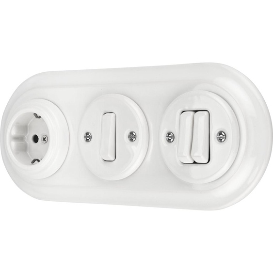 Prise rétro encastrée en porcelaine, interrupteur, triple, tout-en-un, SET série PR1 blanc