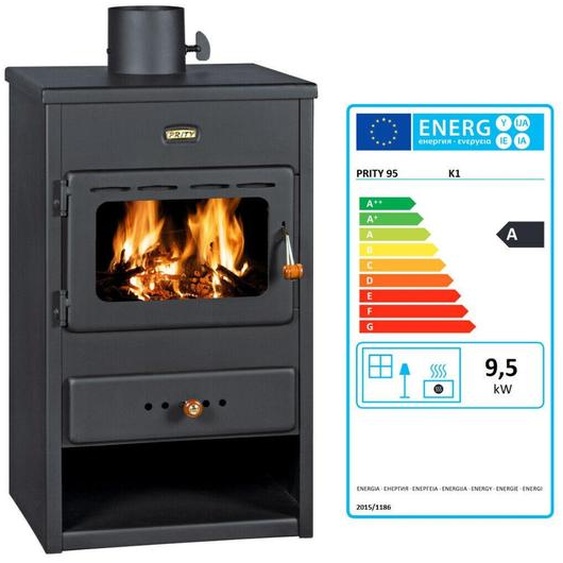 Prity K1 Poêle à bois 9,5 kW A | Poêle à bois compact noir graphite
