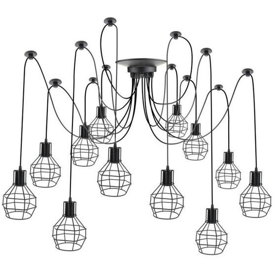 PrixPrime - Lustre suspendu avec cage ronde E27 12 ampoules 3m câble noir