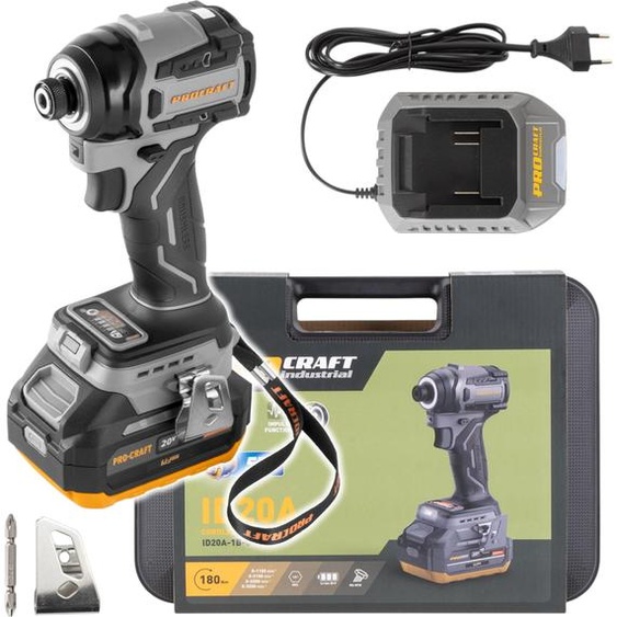 Procraft ID20A-1b Clé à choc sans fil 20 V 180 Nm 1/4 + 1x batterie 4,0 Ah + chargeur + coffret