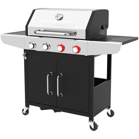 ProfiCook Barbecue à gaz jusquà 450°C | Grilles de cuisson en fonte | Détendeur et tuyau inclus | 4 brûleurs | Barbecue à gaz | 2 tablettes | PC GG 1311
