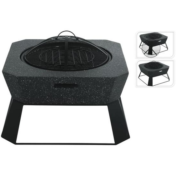 ProGarden Bol à feu avec grille carré 62x62x43,5 cm noir