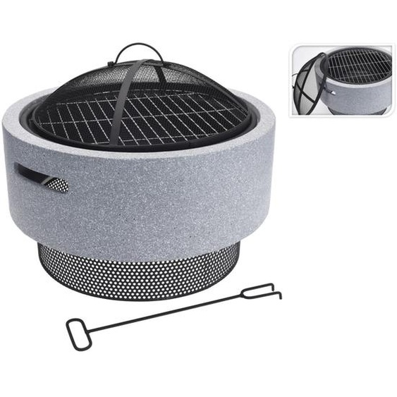 ProGarden Bol à feu avec grille de barbecue Gris clair 52x18,5 cm