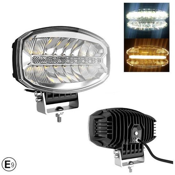 Projecteur à LED 80 W / lampe halogène à trois fonctions, effet néon, blanc-jaune / orange, 5 800 lm, 12 V - 24 V, homologation E