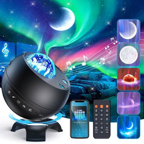 Projecteur Ciel Etoile, Aurora Lampe Lune Projecteur Galaxie, Bluetooth + Bruit Blanc Veilleuse Enfant Veilleuse Adulte,Hallo