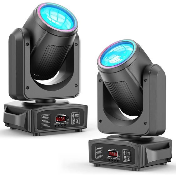 Projecteur de scène à tête mobile à LED - Lot de 2, 200 W - LED blanche et lumière halo RVB - Prisme à 18 facettes - DMX512 14 canaux - Synchronisation musicale - Prise UE