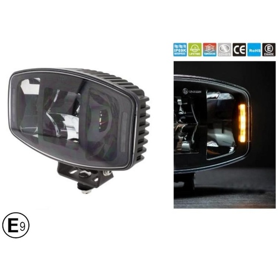 Projecteur LED universel puissant de 100 W / lampe halogène 12–24 V avec feux de jour et feux de stationnement, blanc-jaune, pour quad, Jeep, camion,