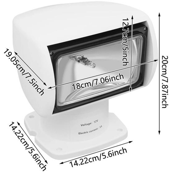 Projecteur maritime - Projecteur pour bateau/yacht - 12 V, 100 W - Télécommande - 20 cm - Plastique - Blanc