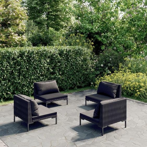 Prolenta Premium 4-pièces Garten-Lounge-Set avec coussins Poly Rattan Dunkelgrau